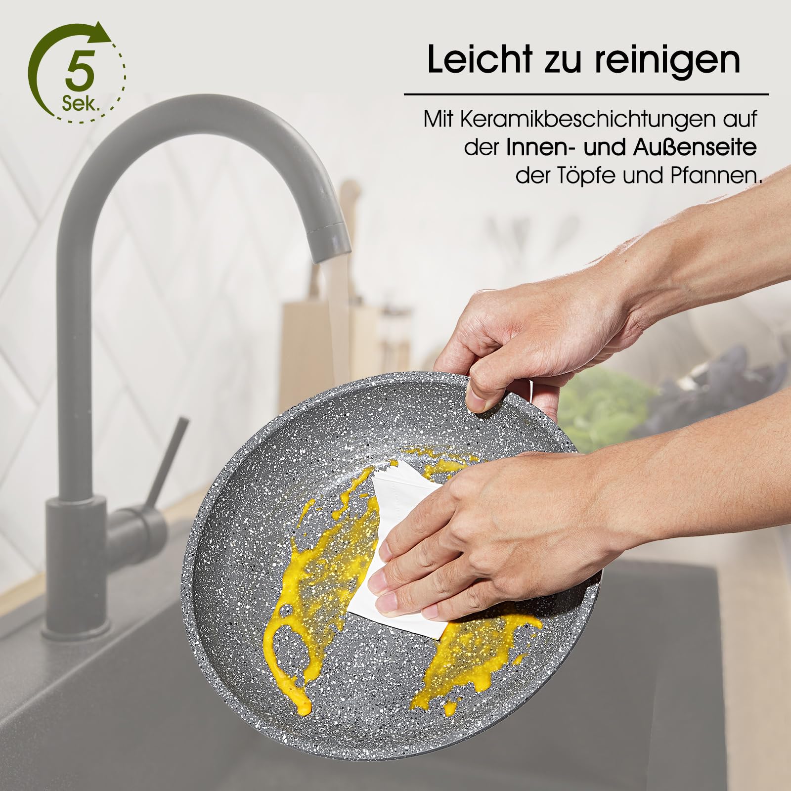 ROSSETTO 7-teilige Topfset Induktion mit abnehmbarem Griff und keramische Antihaftbeschichtung, stapelbar forged Aluminium Kochtopf Set mit Glasdeckel, Bratpfanne, Kasserolle