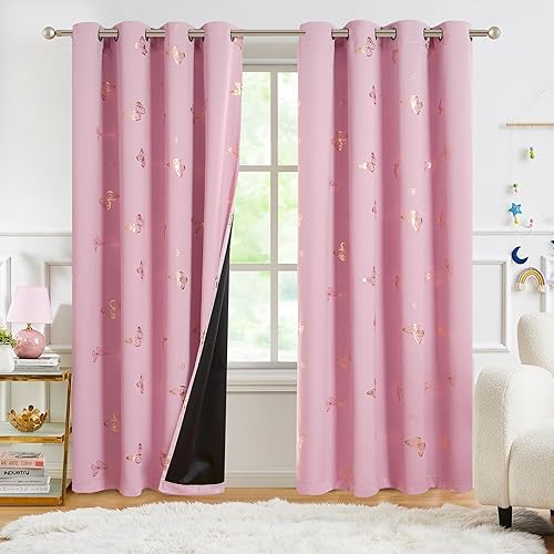 Miniatura 12 de Jubilantex Cortinas opacas de mariposa plateadas blancas metálicas de 63 pulgadas de largo para dormitorio, guardería, cortinas de ventana con 08#
