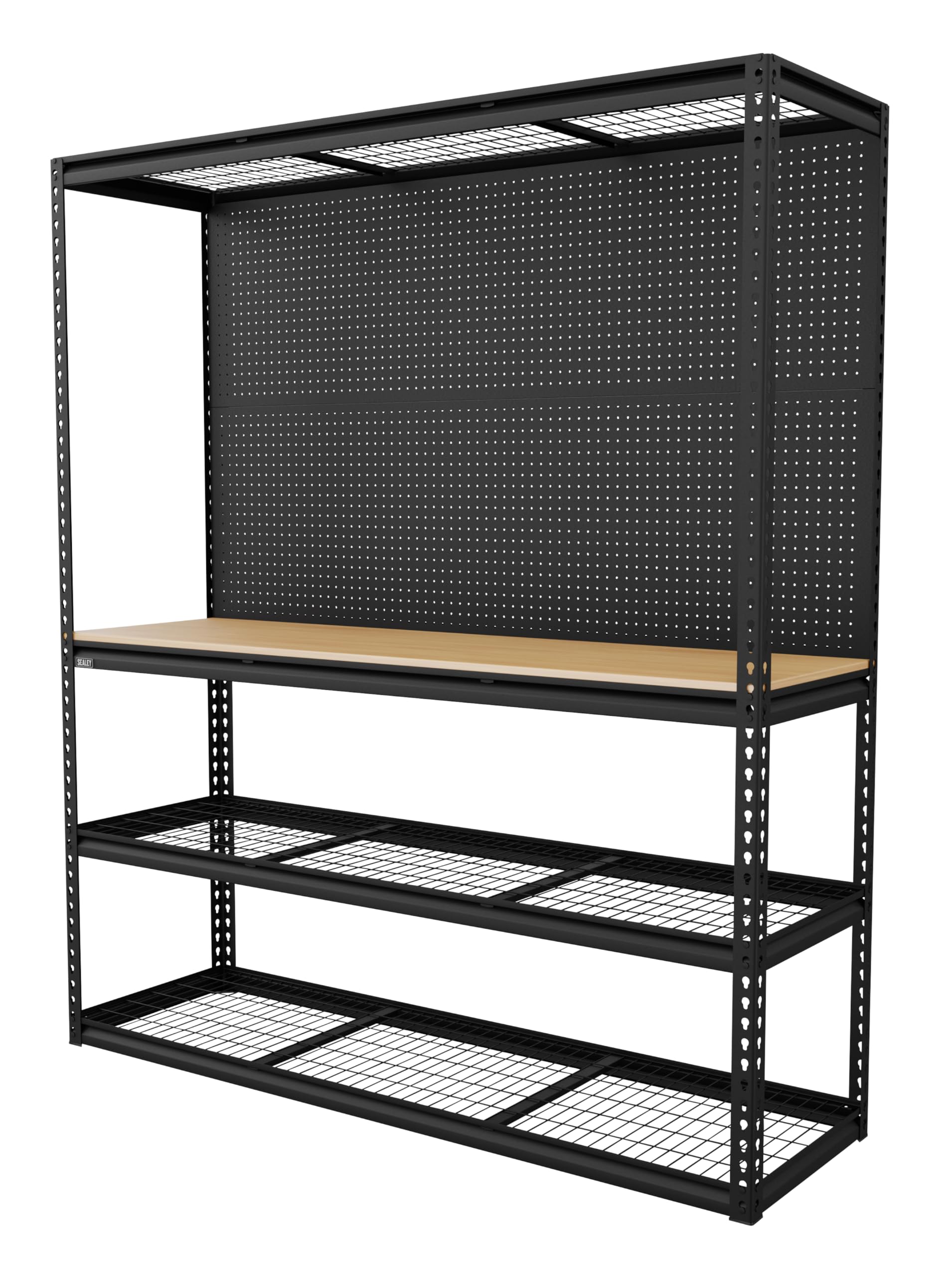 Sealey Black Heavy-Duty Modular Workbench With Racking & Pegboard - 300Kg Capacity Per Level - Apmwb1