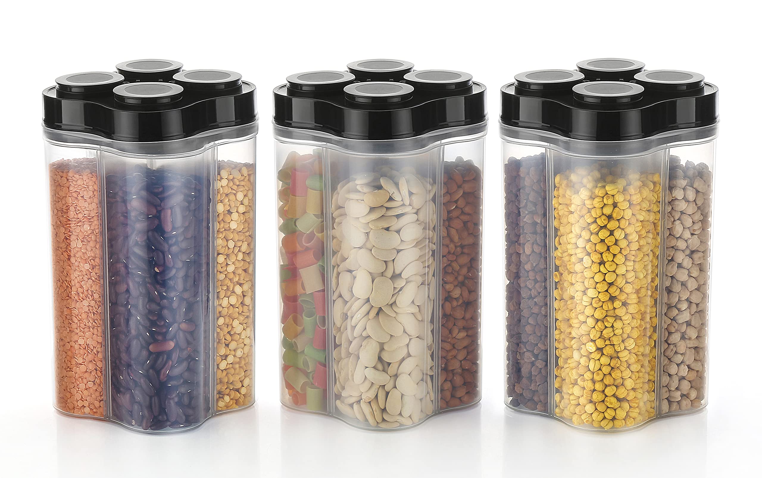 Wincy Airtight Transparent Plastic Lock Food Storage 4 Section Container Jar for Grocery, Fridge Container & Containers, Kitchen Storage Box & Container Set (2500ML,Pack Of 3) (B0BSTYNVKR) Amazon Price History, Amazon Price Tracker