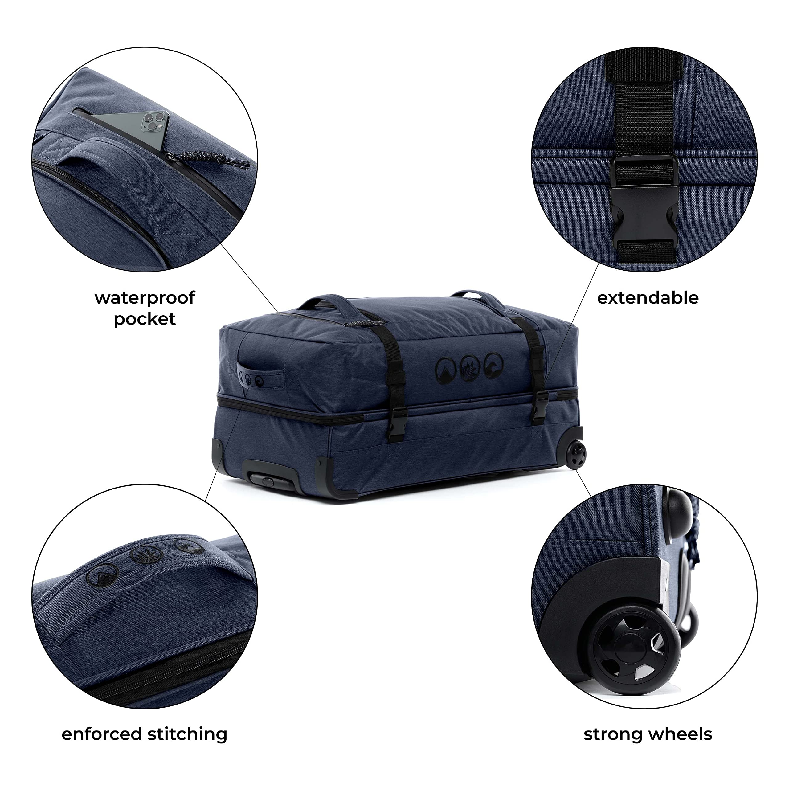 Kane duża torba podróżna z 2 rolkami, 80 cm, torba sportowa, walizka podróżna, plastik morski z recyklingu, niebieski (ozeanblau), L, torba podróżna