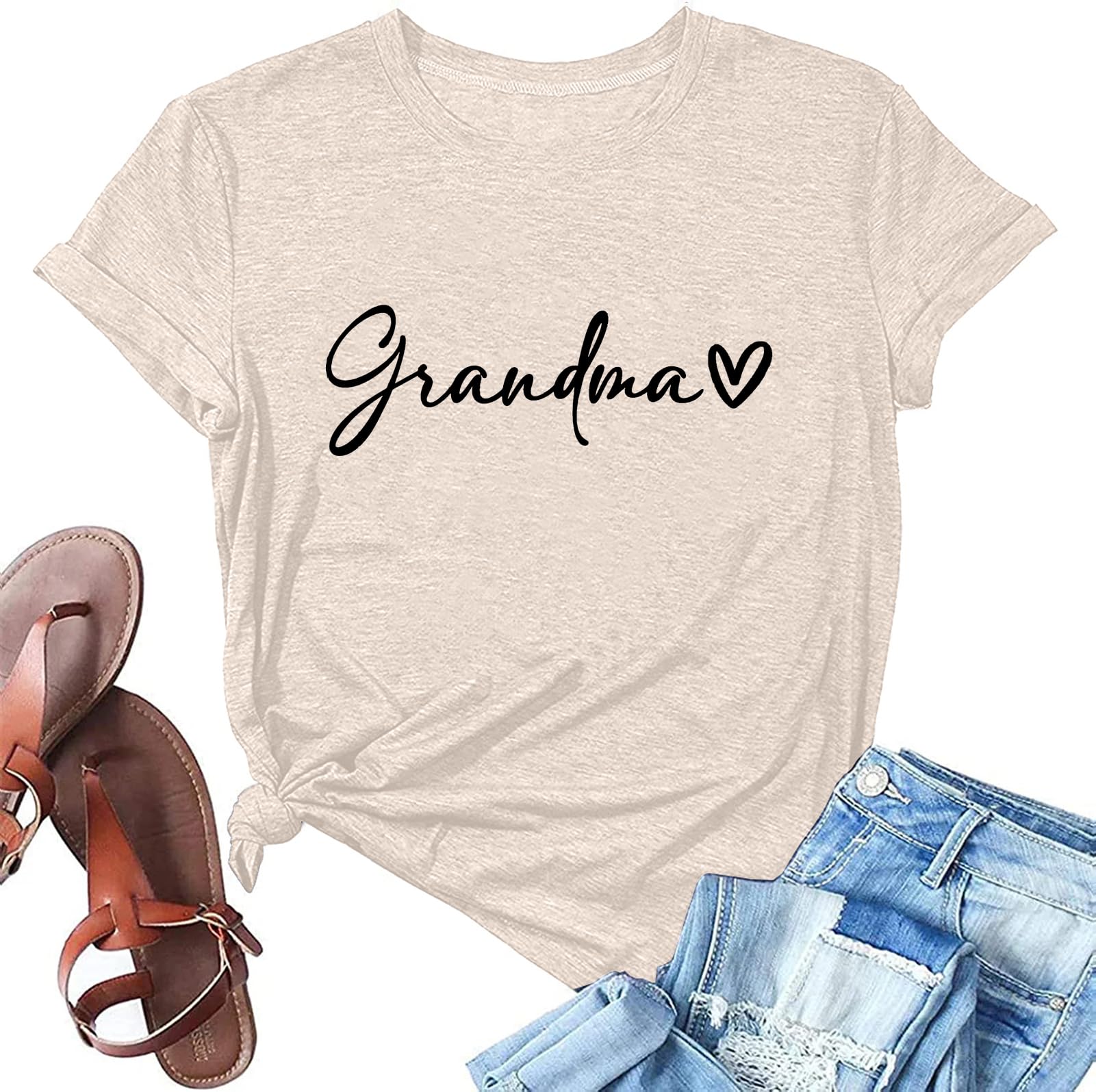 Grandma Shirts for Women Nana Shirt Heart Printed Casual Gigi Short Sleeve Tee Top