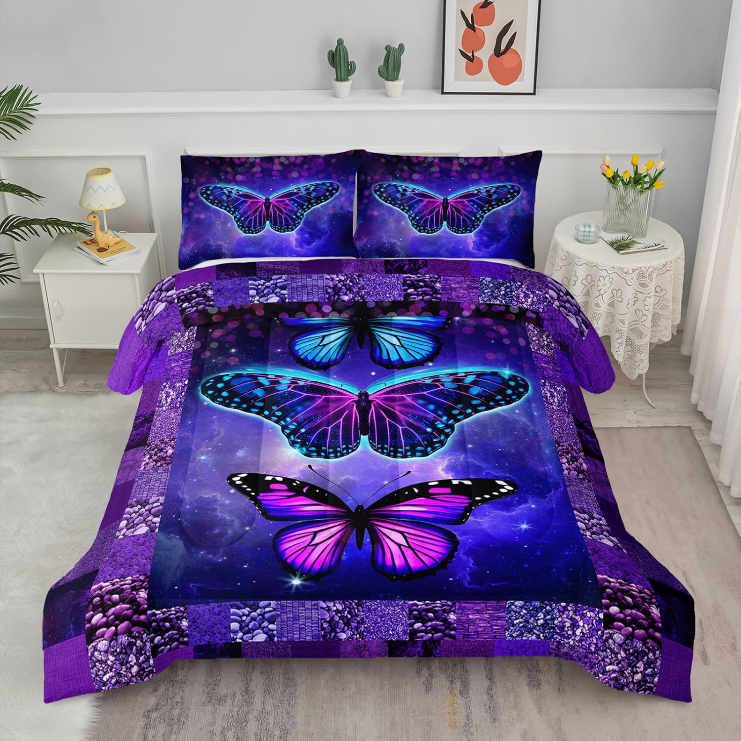 Axolotl Blue Butterfly Comforter Set Queen,Beautiful