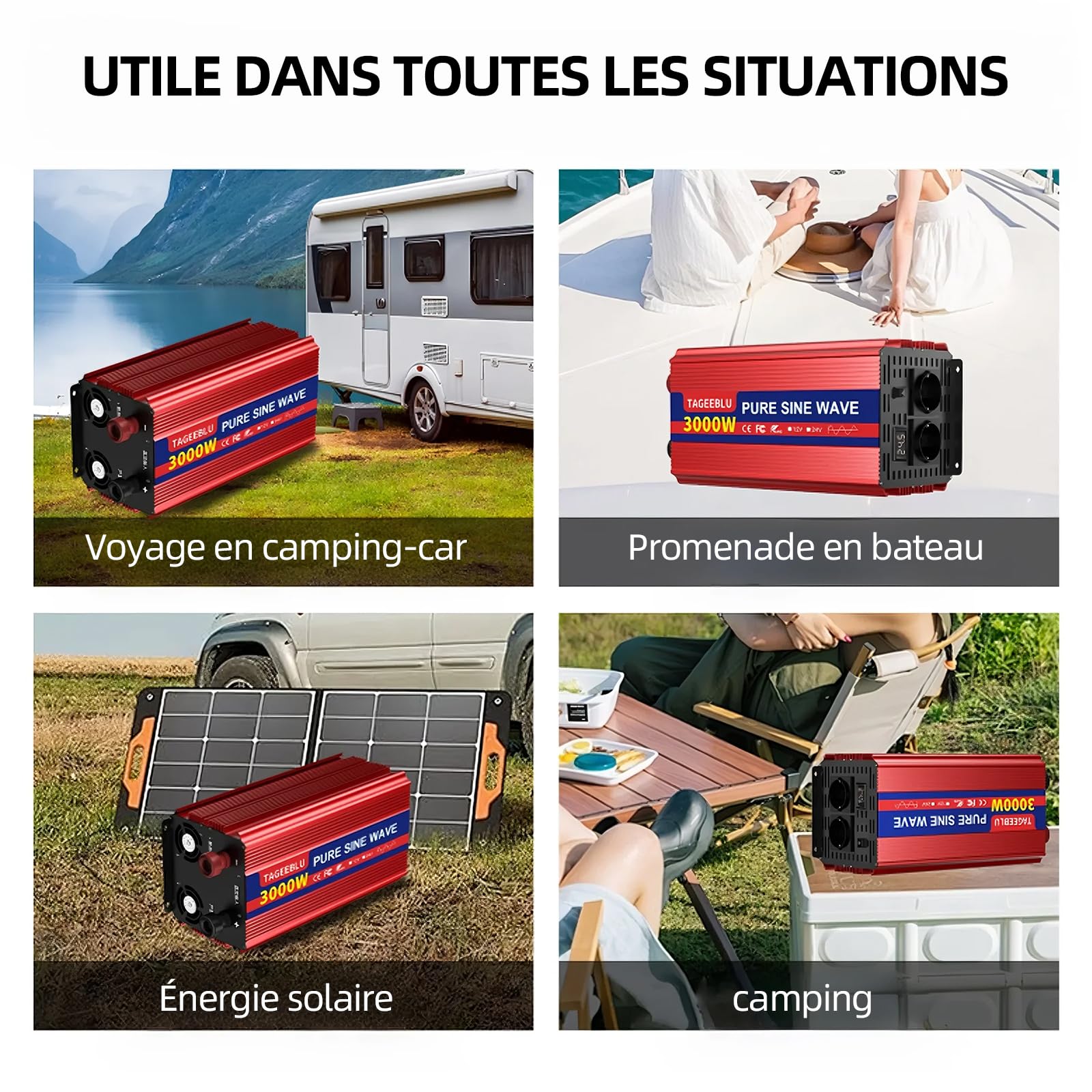 3000W Pur Sinus convertisseur 24v 220v Camion, transformateur 24v 220v avec écran LCD, 2 Prises UE