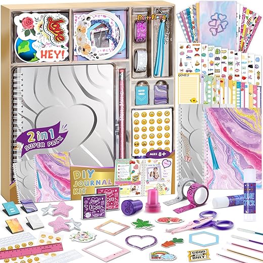 PERRYHOME DIY Journal Kit, Journaling Kit for Teenage Girls and Scrapbook & Diary Supplies Set, Teen Girl Birthday Gifts Ideas for 6-14 Years and Up - Purple