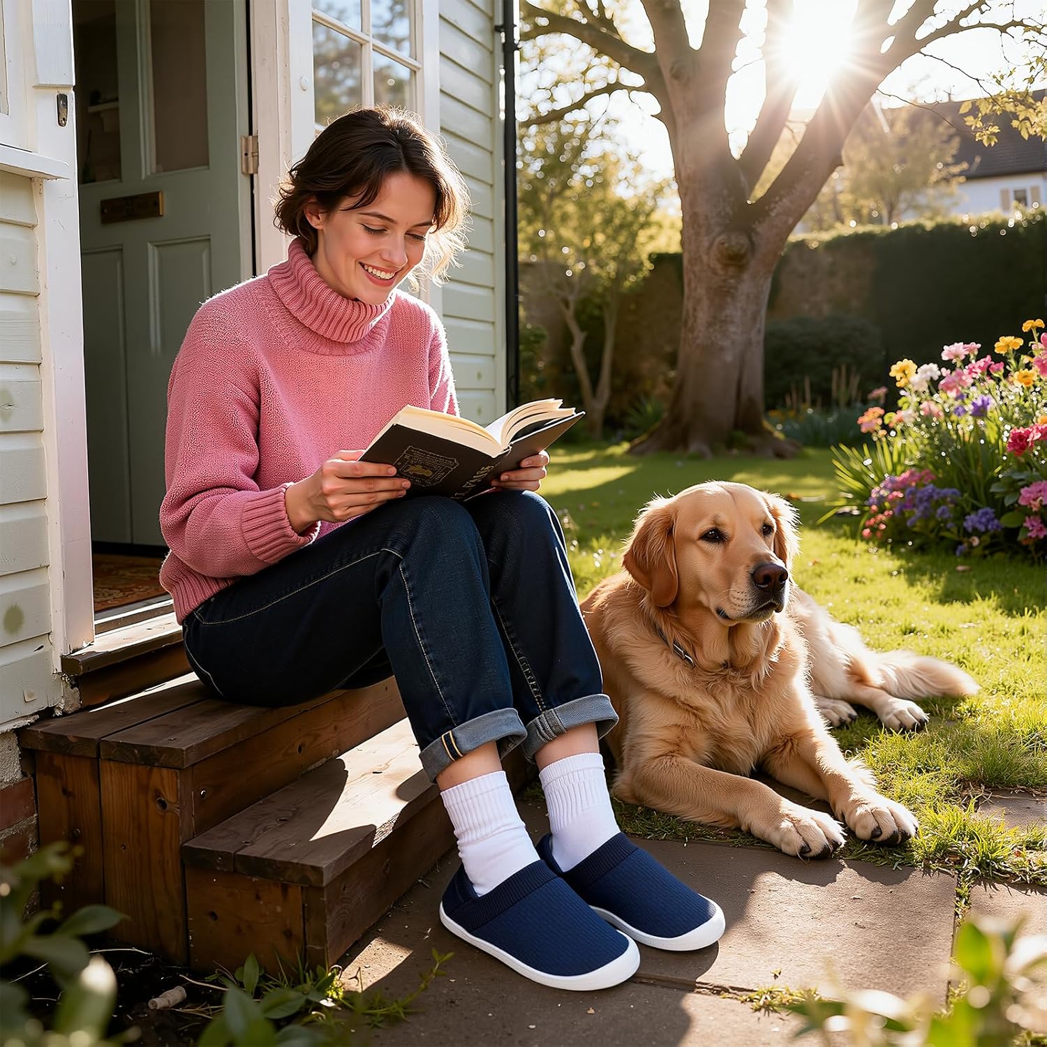 STQ House Slippers for Women with Indoor Slip on Bedroom Slipper Cozy Warm Home Travel Fluffy Shoes Navy 8 US - Image 2