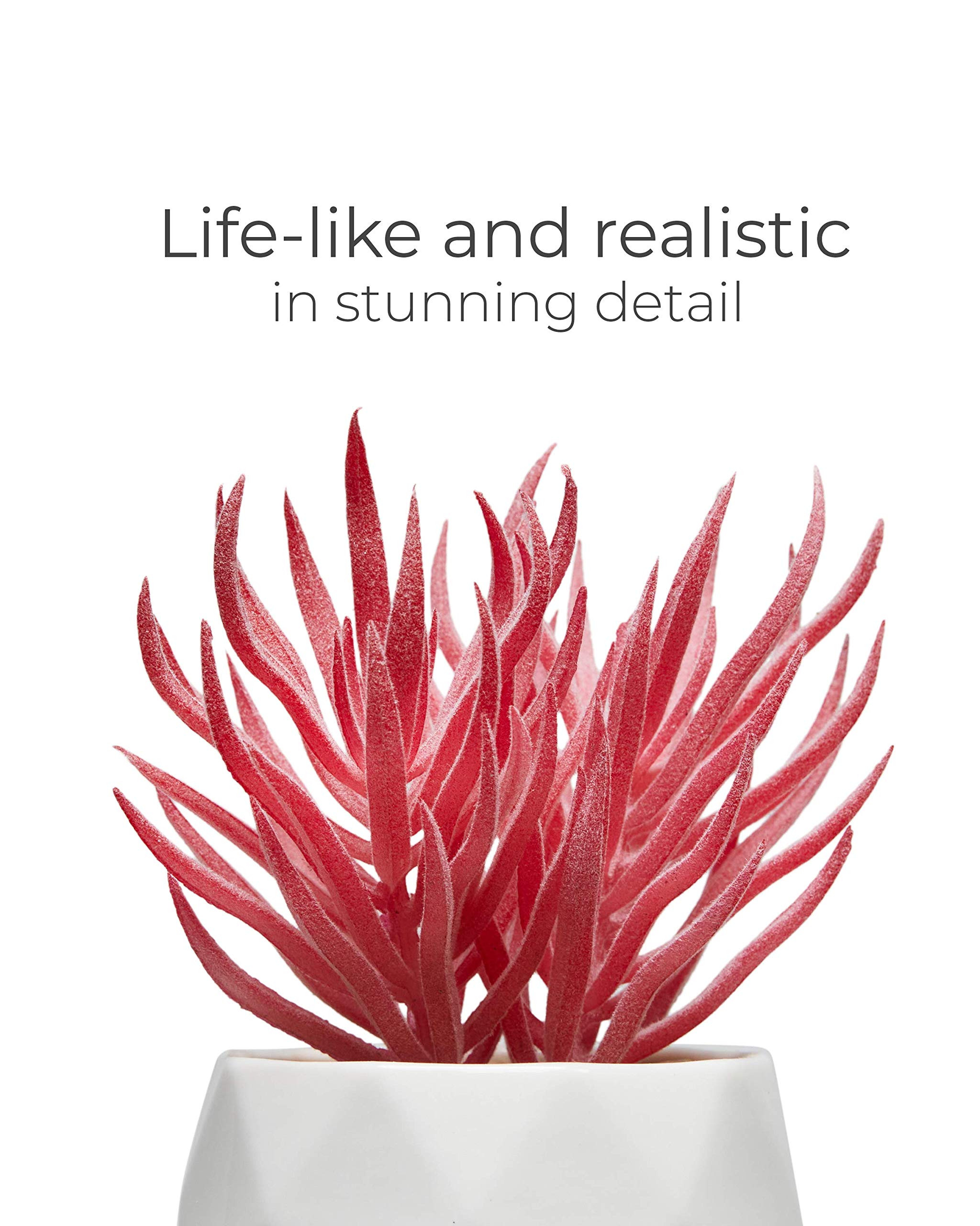 Nordik デスクプラント 4個セット オフィスデスク装飾 レディース 屋内 リビングルーム ベッドルーム ホーム装飾 ピンクフェイク多肉植物 ホワイト幾何学セ | Nordikフェイクレザーデスク マット ケーブル オーガナイザー