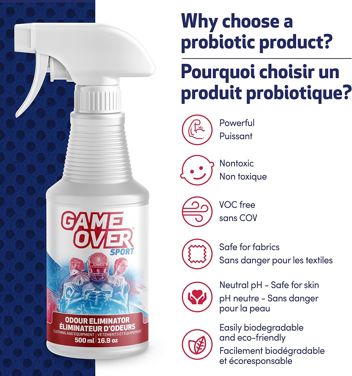 2 Pack : Biotech Odor Eliminator Spray - 2 x 500 ml - for Smelly Feet, Shoes, Clothes, Sport Equipment by Game Over