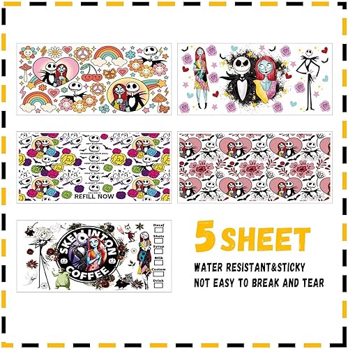 Miniatura 3 de 5 hojas de calcomanías de transferencia de vasos UV DTF para vidrio, Jack y Sally Frote en transferencias para vasos de vidrio de 16 onzas, muebles