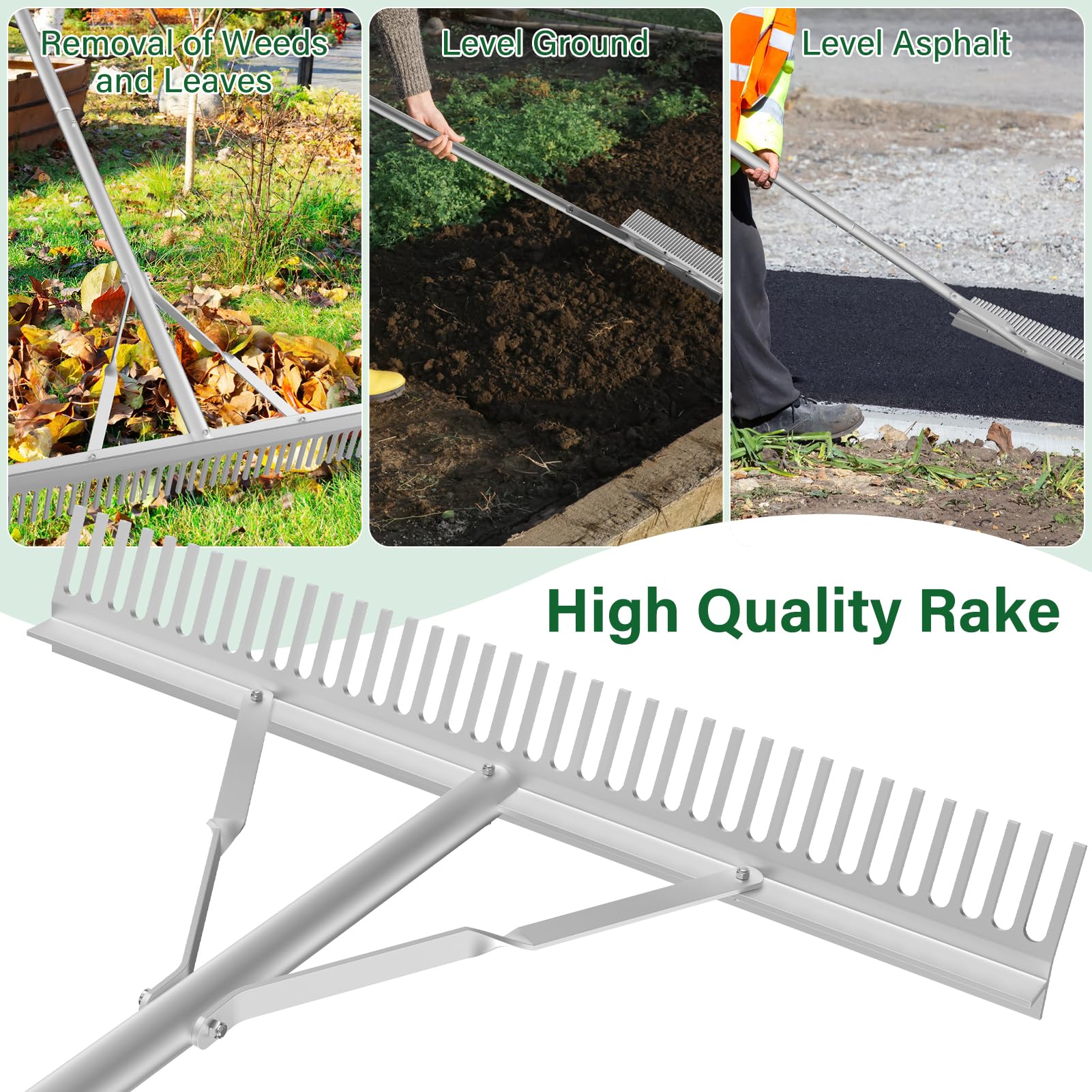 Rastrillo de jardín, diseño de Abanico Negro y Naranja, Herramienta Resistente para Recoger Hojas de césped.