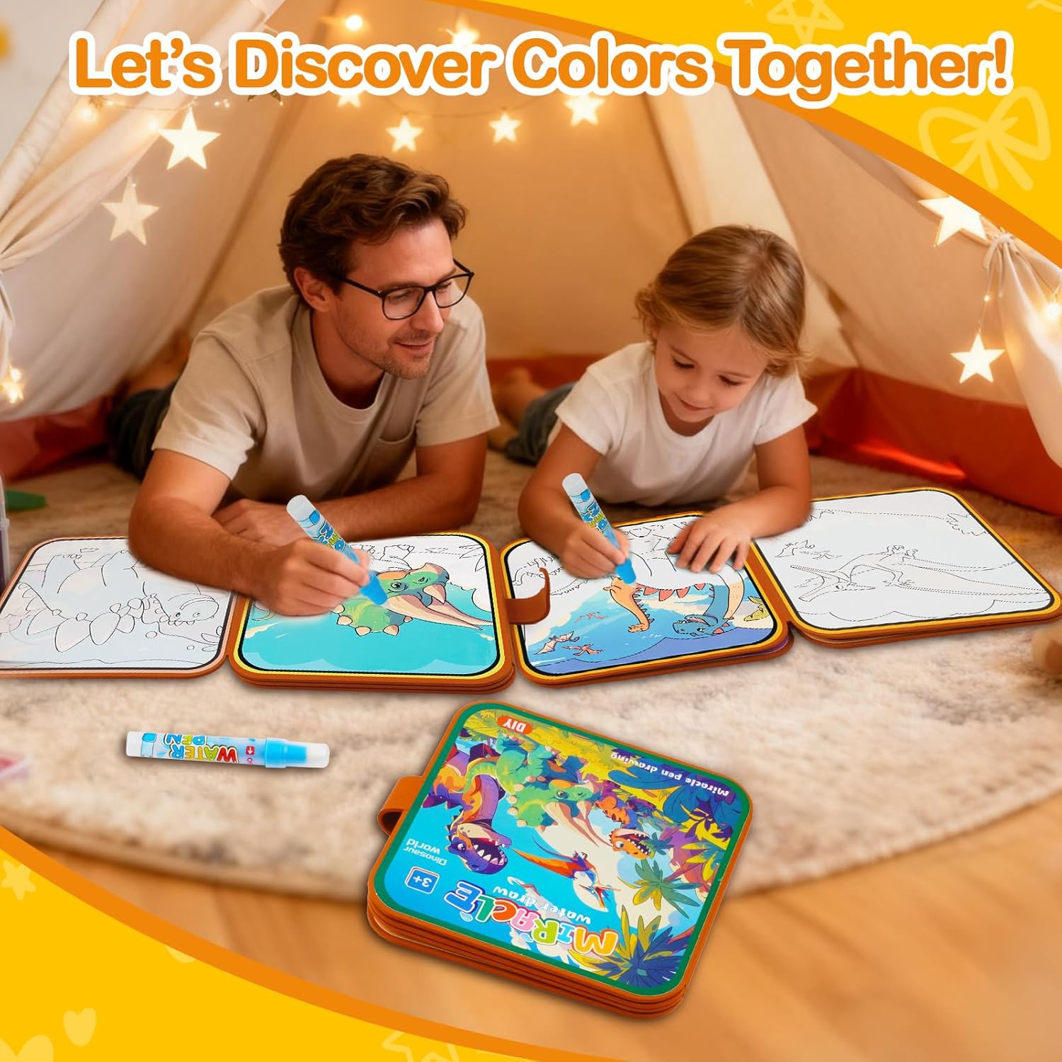 Dinosaur Water Coloring Book Toy For Toddler–Reusable Water Painting Book With Water Pen,Mess Free Coloring Magic Water Book For Kids,Preschool Educational Drawing Travel Toys Gift For Boy/Girl Age 3+ - Image 3