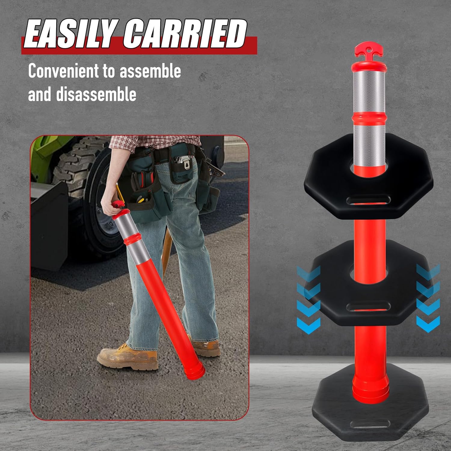 CJ Safety 44" inch Orange PE Delineator Post Cone, Heavy Duty Recycled Rubber Base, 2 Reflective Band for Driving, Pipe Insulation, Safety cones, Traffic cones for No Parking (Set of 3 Pack)