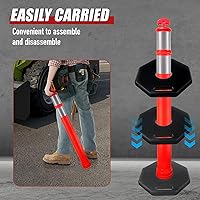 Vista 6 de CJ Safety Cono de poste de delineador de polietileno naranja de 44 pulgadas, base de goma reciclada resistente, 2 bandas reflectantes