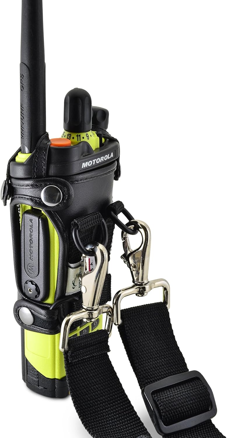 Turtleback Carry Holder for APX7000XE Radio with D Rings Attachment, Fire and Police Two Way Radio Belt Case, Black Leather Duty Belt Holster with Heavy Duty D Rings,