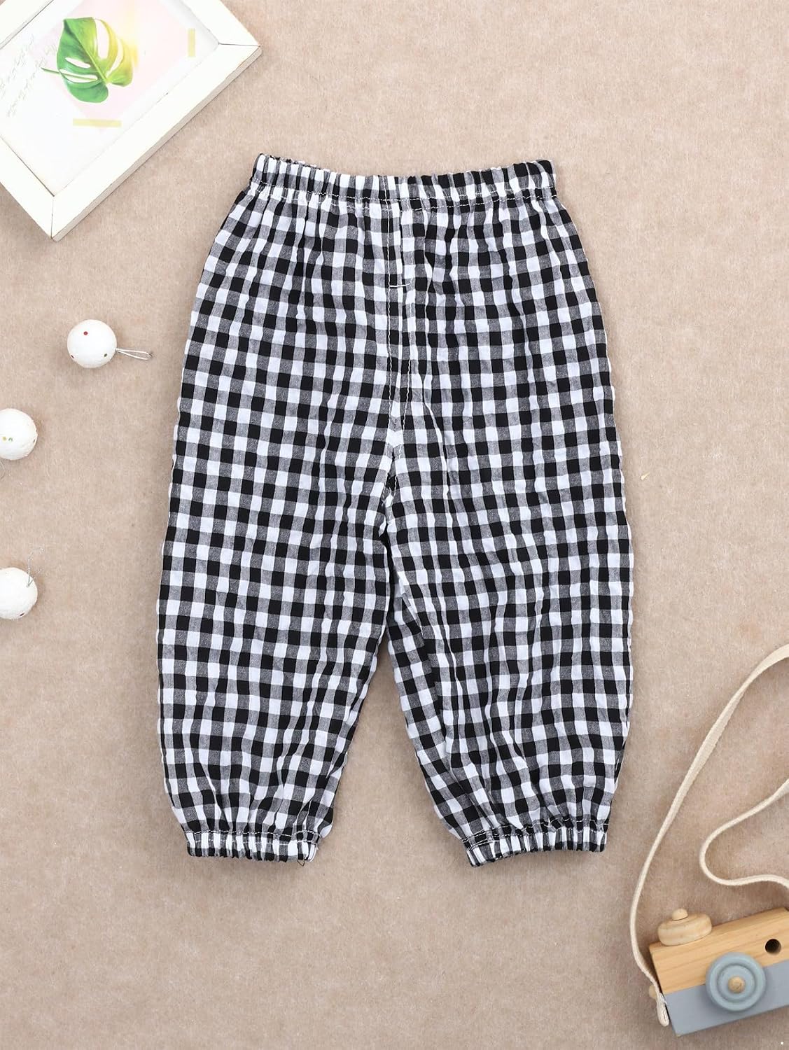 Girls Boys Sporty Bloomer Pants Plaid Cuffed Long Trousers Lightweight Summer Cargo Pants