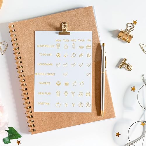 Miniatura 7 de Sinmoe 36 hojas de calcomanías mensuales de lámina dorada transparente, iconos, calendario, calcomanías para planificación, álbumes de recortes,