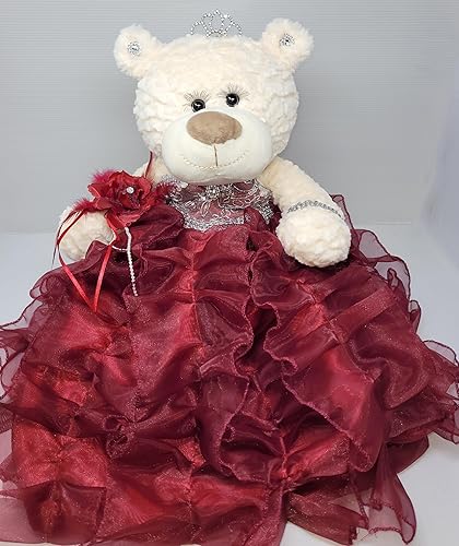 Oso de peluche de quinceañera de 20 pulgadas con vestido (pieza de centro) ARC16831-7R (borgoña)
