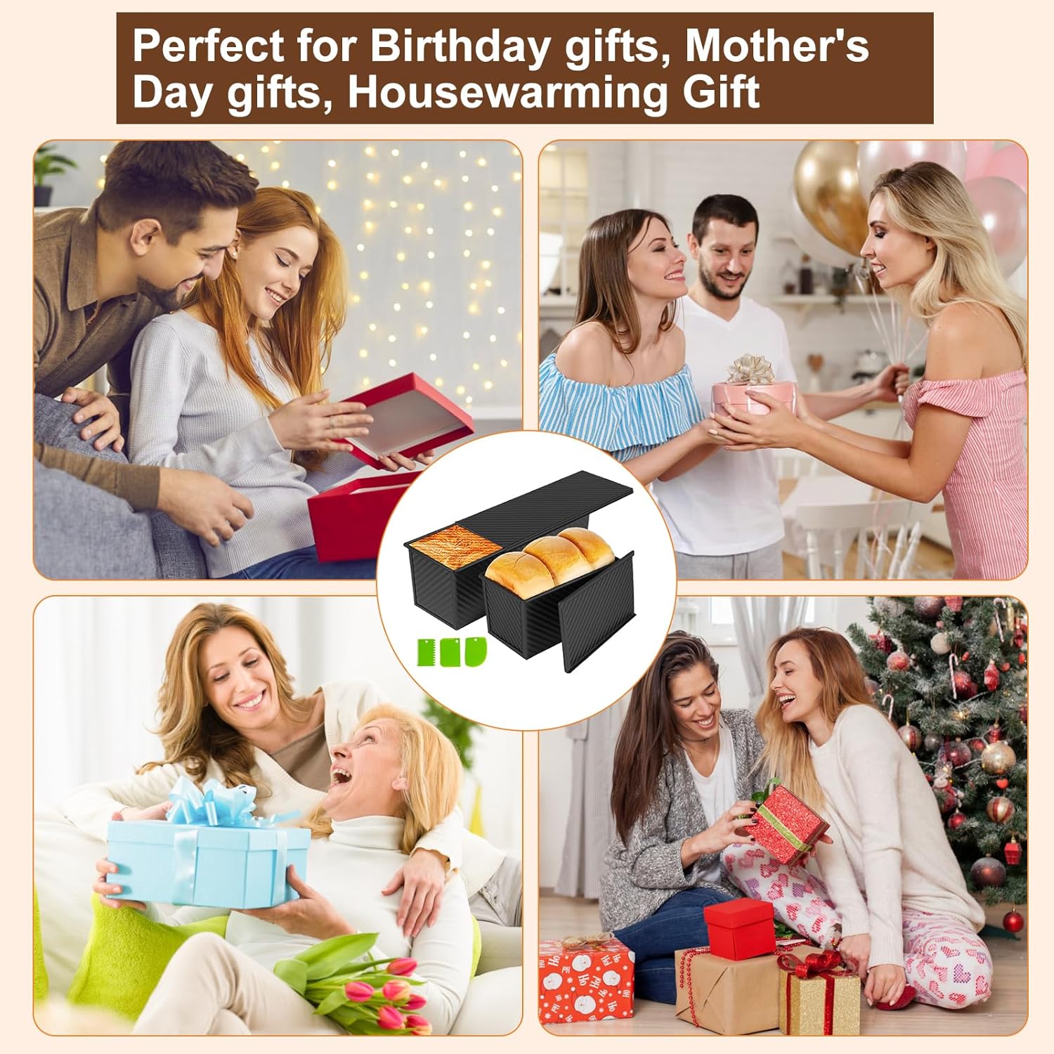 Black Pullman Loaf Pan with Lid, 13 Inch Pullman Bread Pan with Cover, 2.2LB & 1LB Dough Capacity, 2 Pack Sandwiches Bread Loaf Pan Nonstick, for Sourdough and Toast - Image 3