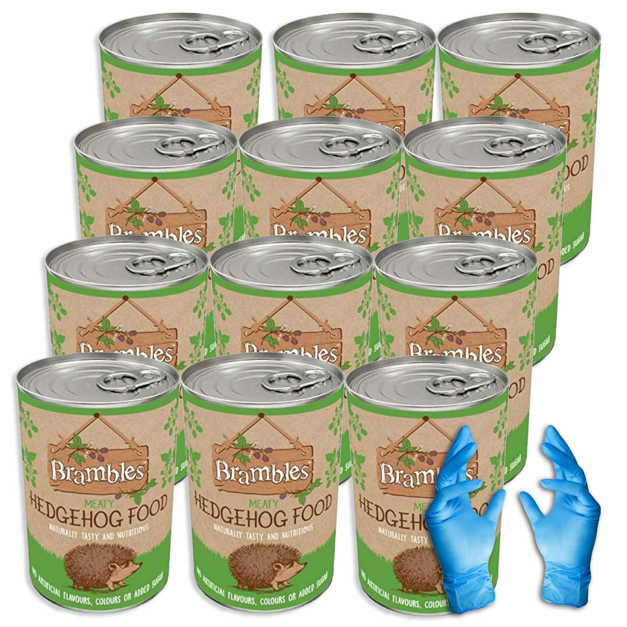 Brambles Meaty Hedgehog Food - Also Suitable for Wild Badgers and Foxes -Balanced Nutritious & Naturally Tasty Food 400g with Kasabona Blue Vinyl Gloves (400g x12)
