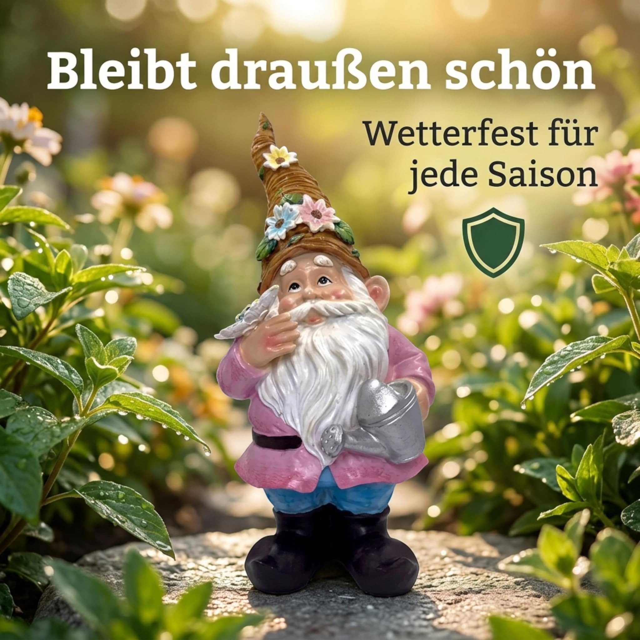 MIJOMA GNOME Dwarf - Nano da giardino, decorazione da giardino, gnomo, gnomo, decorazione per il giardino, decorazione per la casa, per il balcone (giacca rosa, 27 cm)