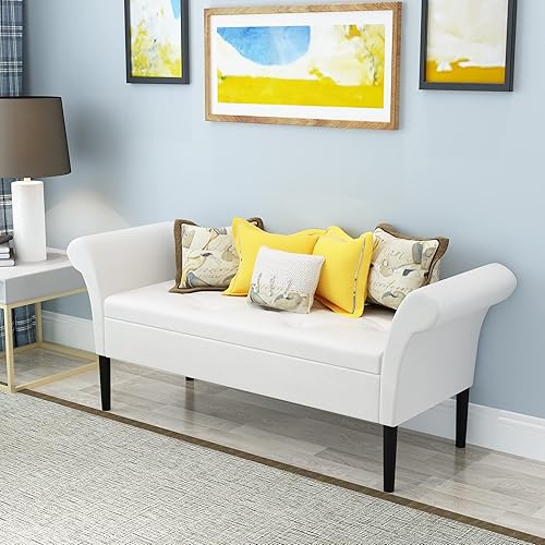 Miniatura 10 de Awonde Banco otomano de almacenamiento con brazos, banco tapizado de almacenamiento para dormitorio, entrada, sala de estar, piel sintética, color