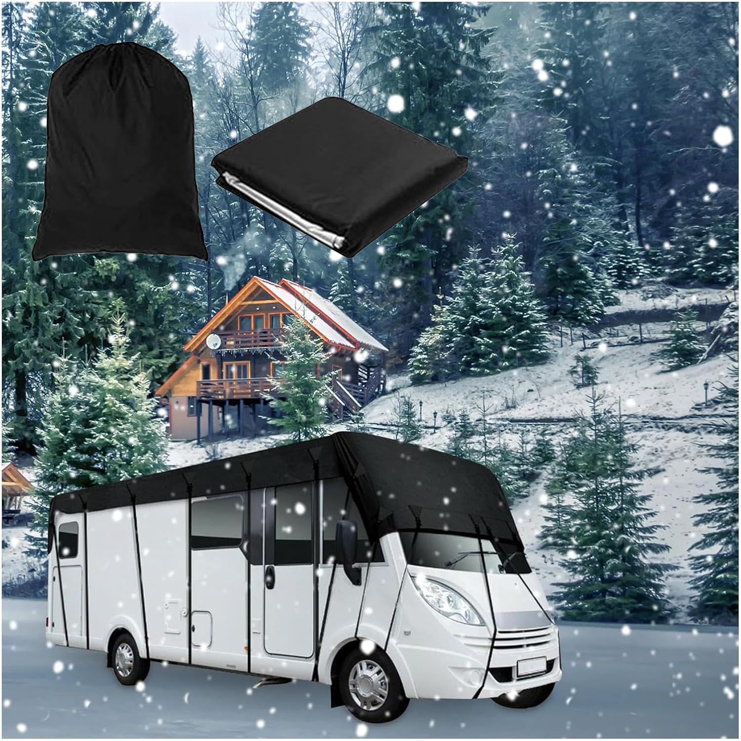 Rv Covers for Roof Only 210D Oxford Cloth Rv Covers for Roof Only Wind, Rain and Snow Proof Utility Trailer Cover Camper Cover,Black-12m×3m