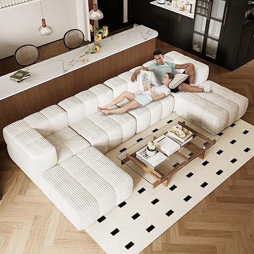 Jocisland 144" Modular Sectional Sofa Couch Chaise Lounge U Shape Cloud Sofa Set for Living Room, 6 Seat,Corduroy,Beige