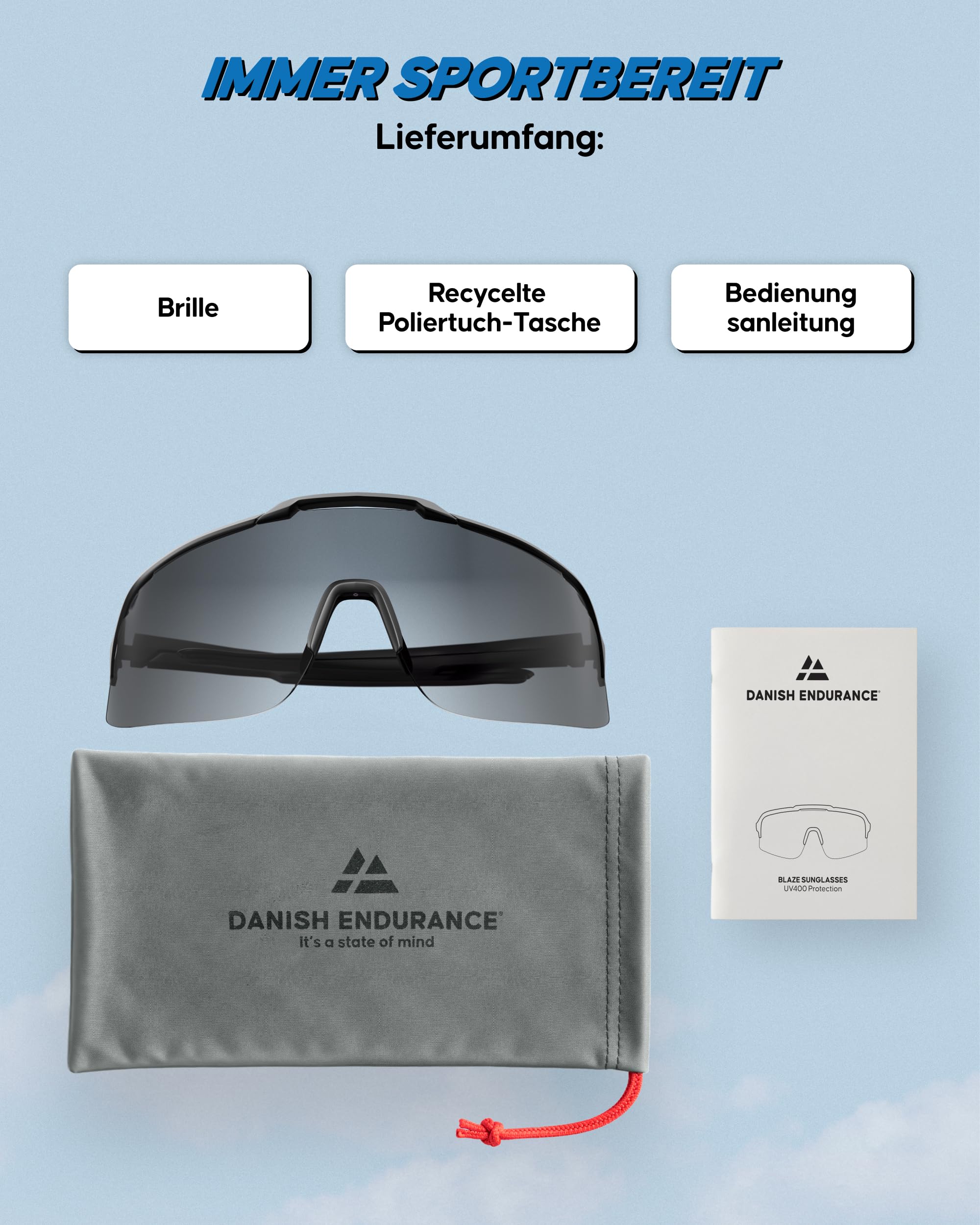 DANISH ENDURANCE TR90 Sonnenbrille, Robust & Leicht, UV400 Schutz | TR90 Sonnenbrille, Robust & Leicht mit UV400 Schutz für Radfahren, Laufen & Outdoor-Training, Unisex