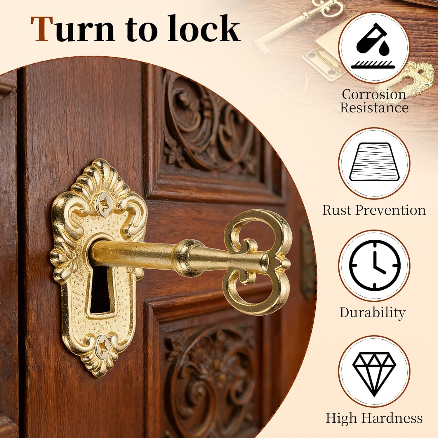 PATIKIL Vintage Cabinet Lock (Gold Tone, 2 Set) Vintage Furniture Decorative Lock Replacement Cabinet Cupboard Latch with Key and Screws, Suit for- Furniture/Drawers/Chest