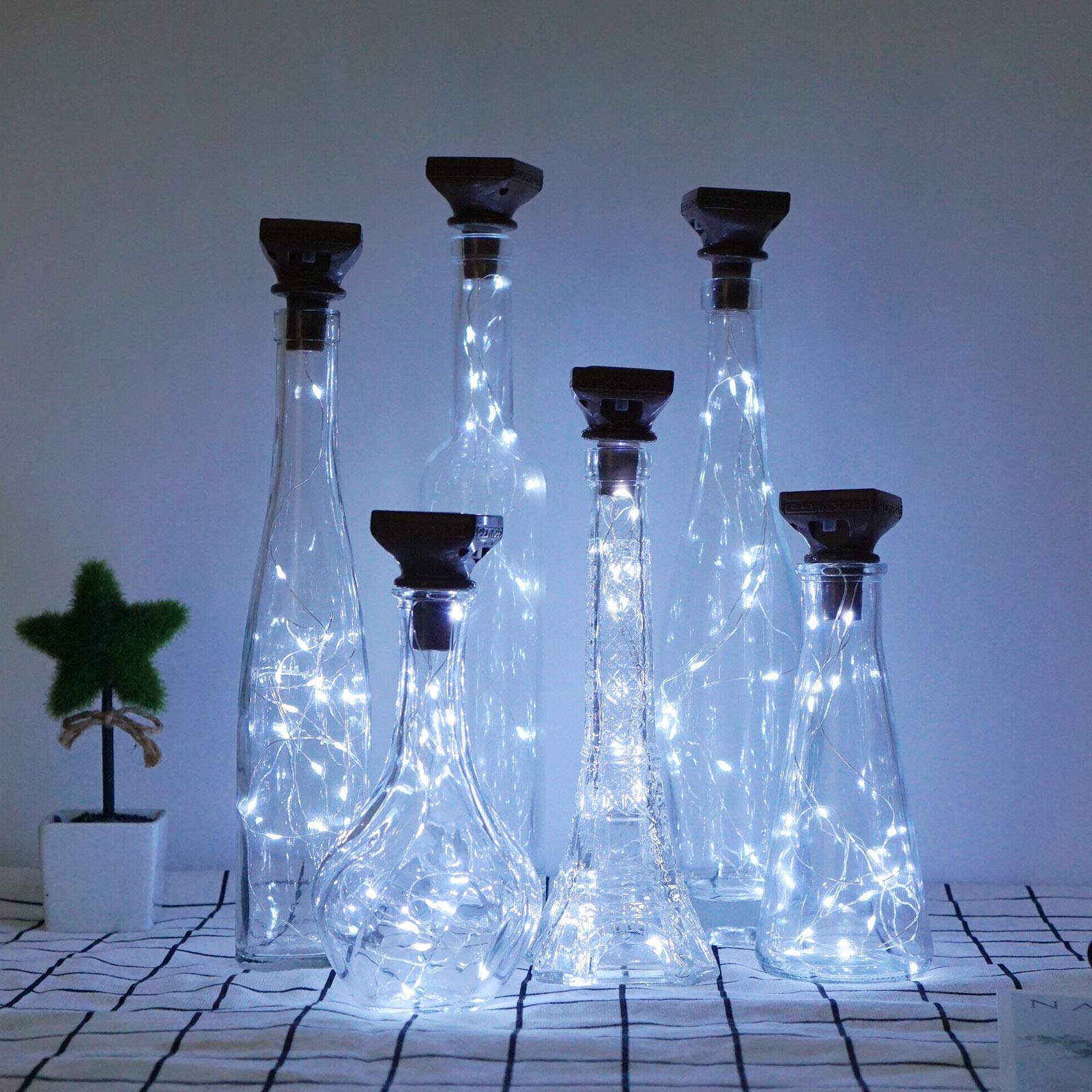 Decorman 10 Pack Solar Wine Bottle Lights 20 LEDs Waterproof Fairy Cork String Silver Wire Craft Lights for Party, Wedding, Christmas, Holiday, Garden