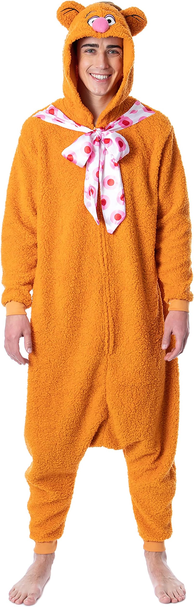 Disney The Muppets Adult Fozzie Bear Costume Plush Kigurumi Union Suit Pajama Outfit (Medium)