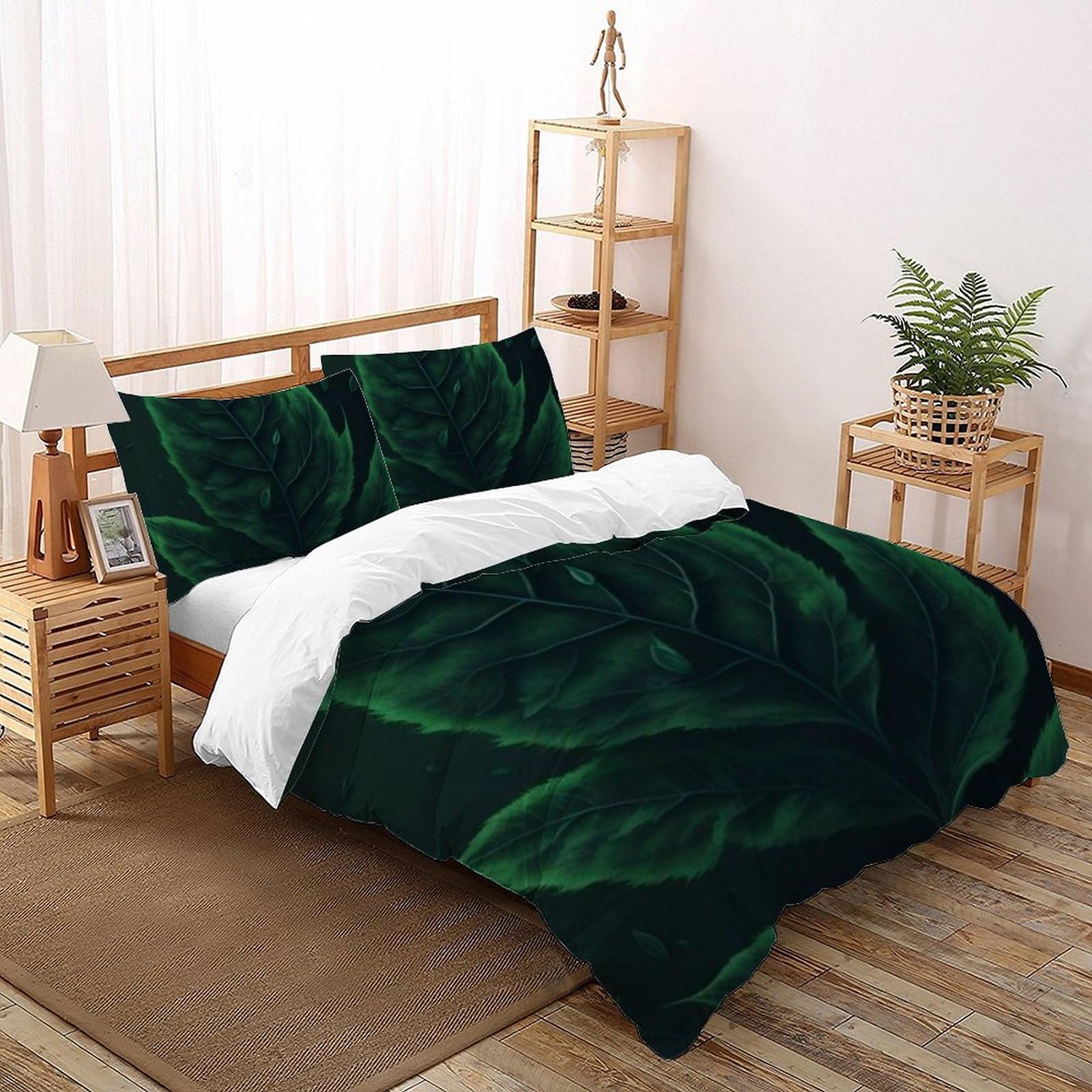 Housse de couette plantes vertes pour lit 260x220 anti-acariens fille