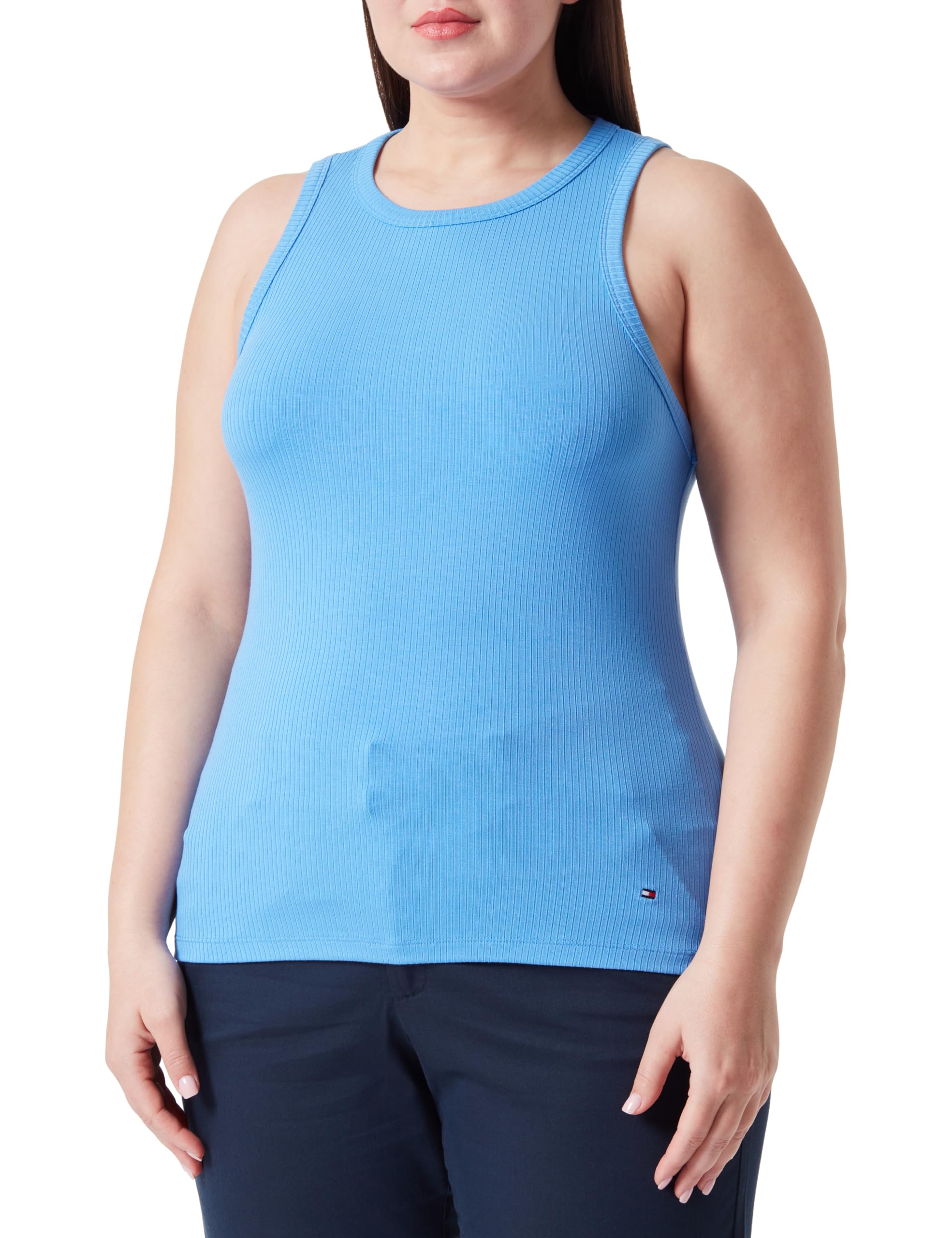 Tommy Hilfiger Women Slim 5X2 Rib Tank Top Ns Other Knit Tops, Blue, M