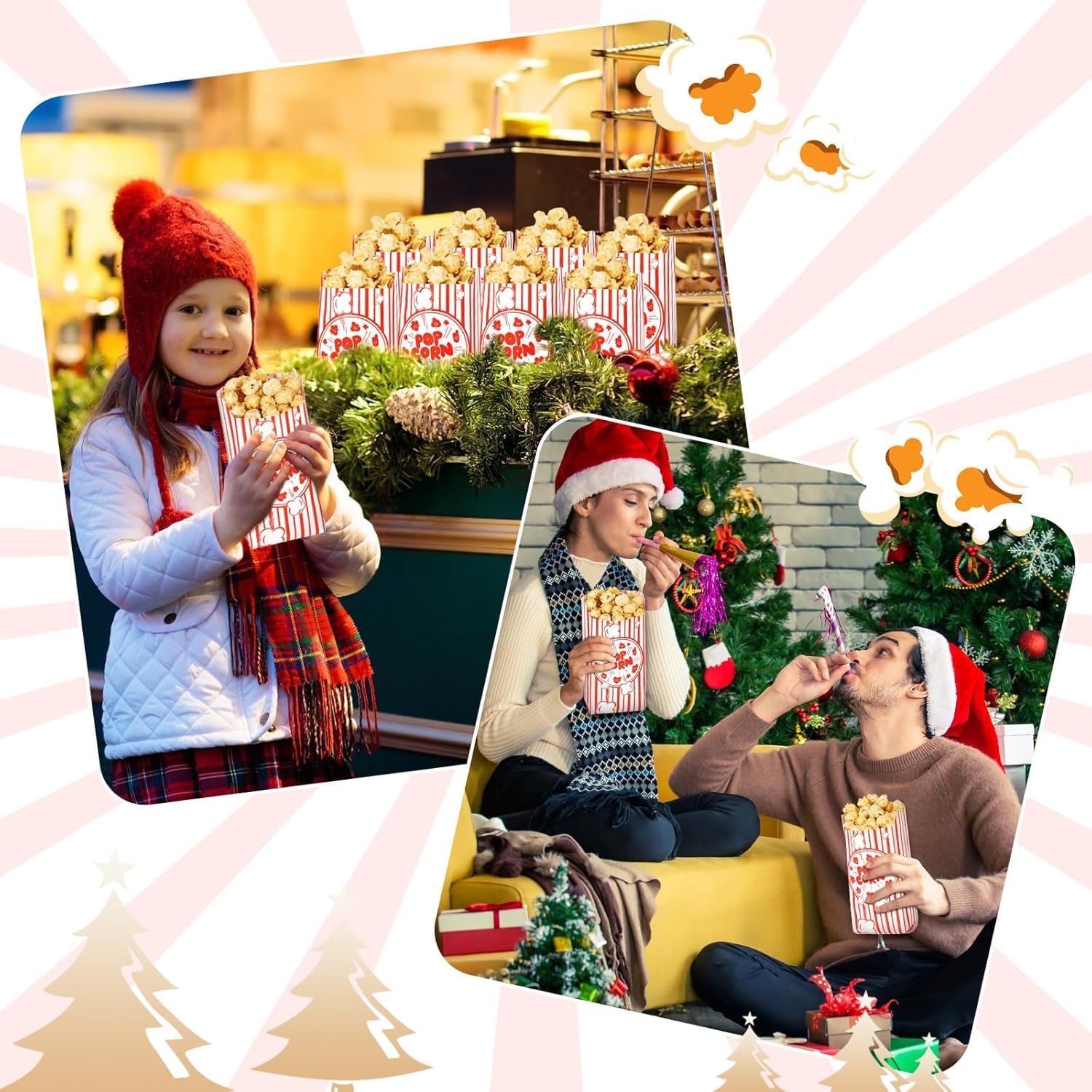 Votoko 250 Pièces 9 x 6 x 21cm Cinéma Sachet Pop Corn, Popcorn Boîtes Rouge Blanche Rayé, Pot Popcorn, Candy Bags, Snacks Container pour Les Fêtes, Anniversaires, Soirées Cinéma Carnival