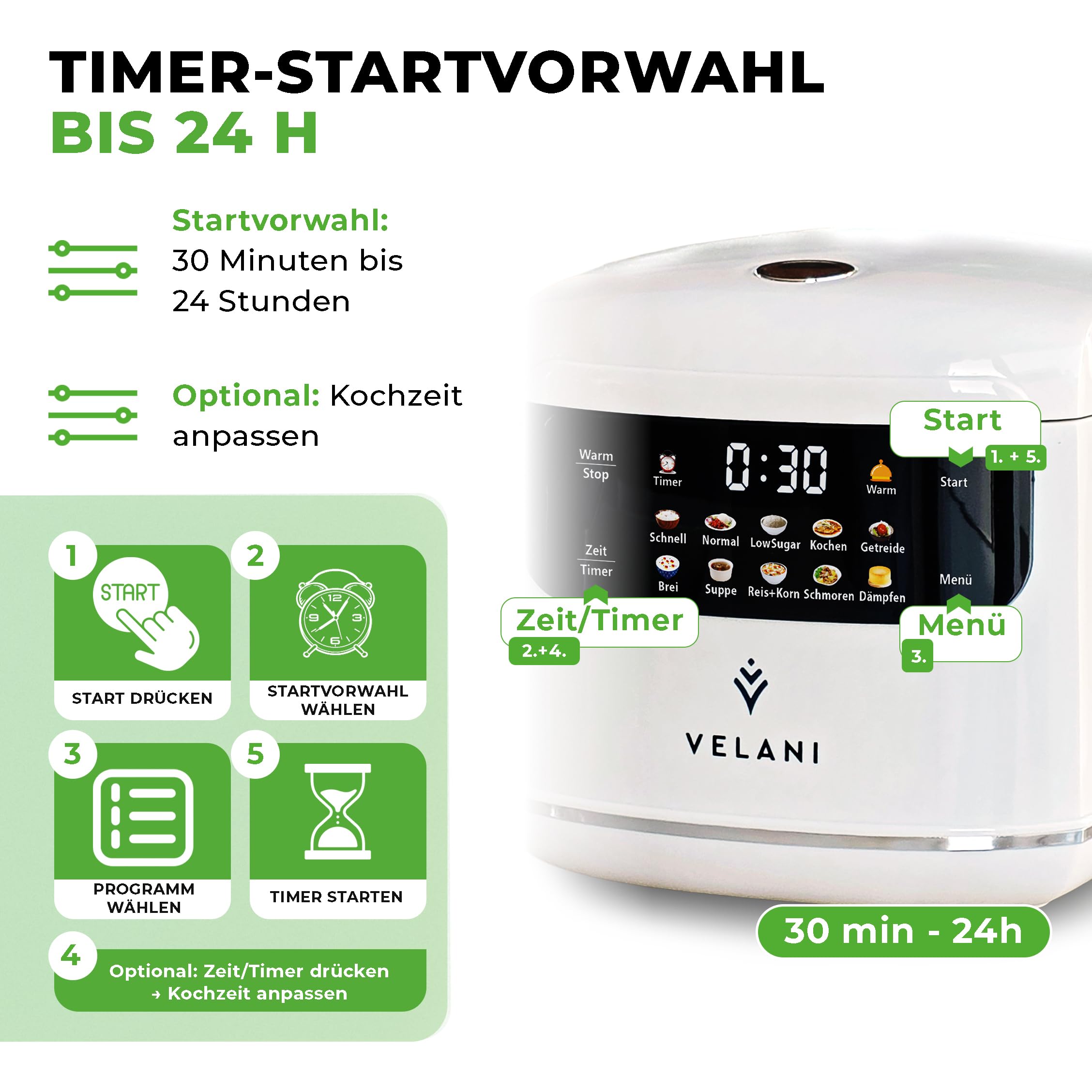 Mini Reiskocher kleiner Multikocher 0,8L 3,5 Cup/1-4 Portionen, 10 Programme für ALLE Reissorten inkl. stärkereduzierter Basmati Vollkorn Getreide Dampfgarer Brei Suppe Schmoren (cremeweiß, 0,8 Liter)