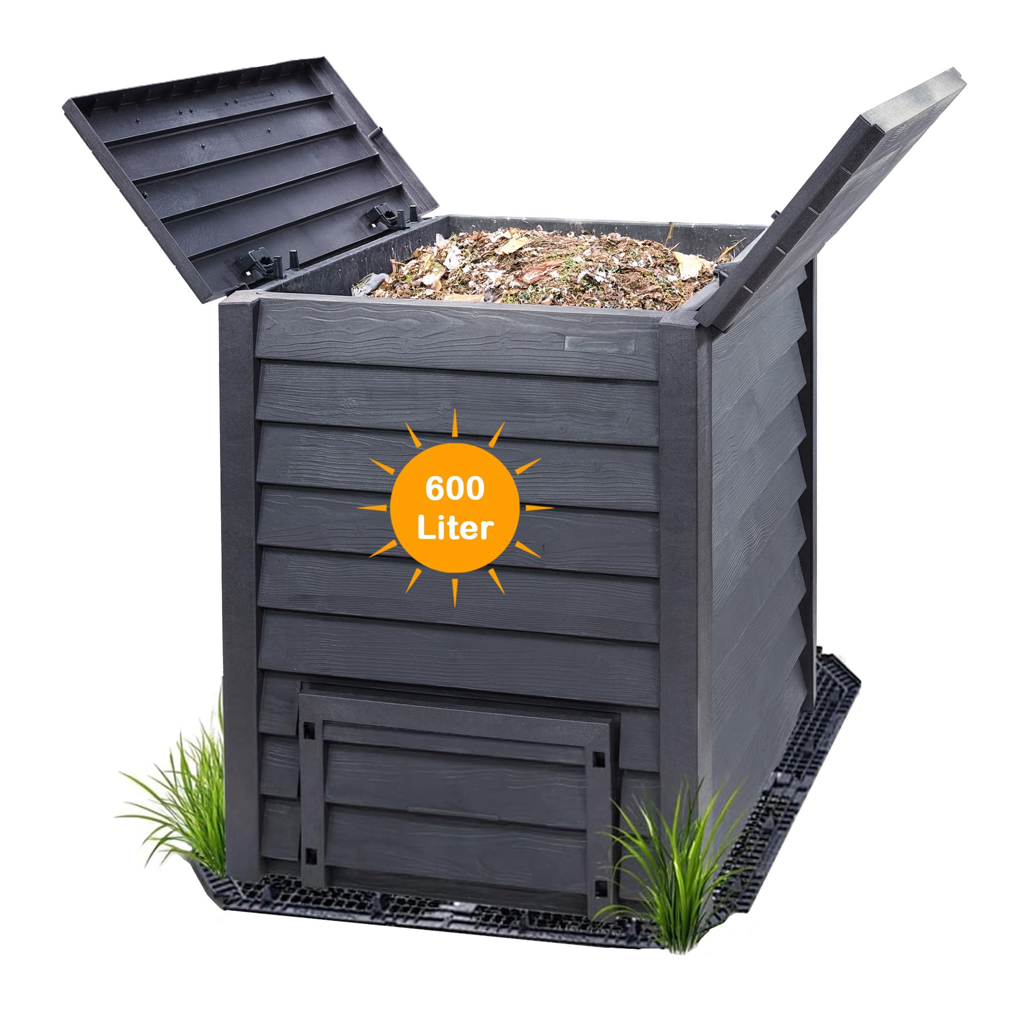 Thermo Wood Komposter 600 L, inkl. Bodengitter, Gartenkomposter aus Kunststoff anthrazit-braun