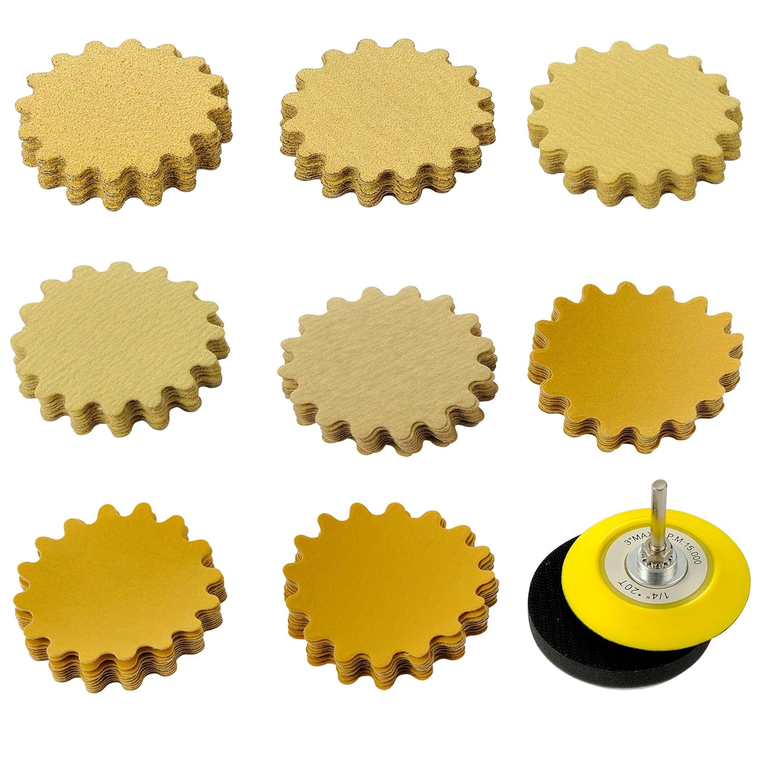MAXMAN 50 PCS Hook and Loop Sanding Discs, 3-Inch Flex Edge Wavy Sander Pads Alumina Orbital Sandpaper 120 Grit - Perfect for Sanders Hand Drill, Bowl Sanders & Woodworking Wood Auto, No Hole