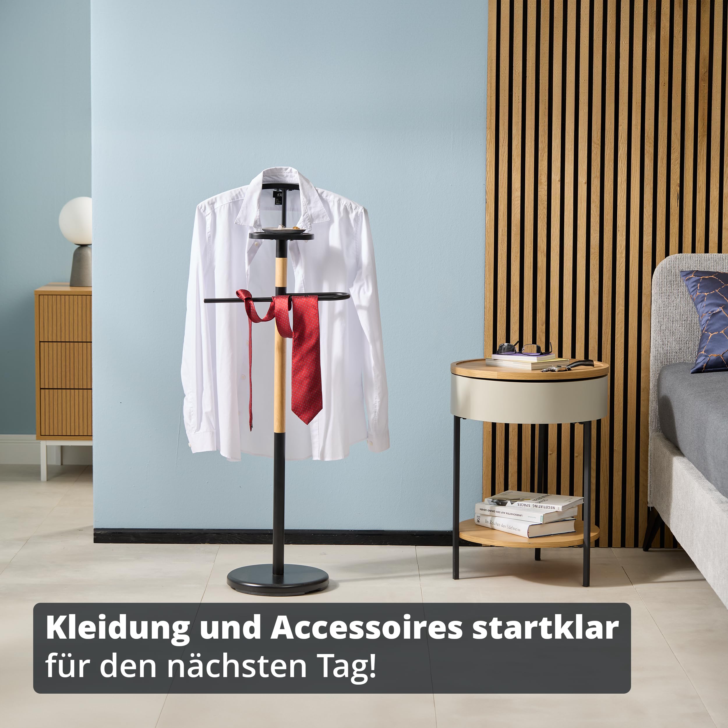 KHG Herrendiener aus Metall schwarz verchromt sowie Gummibaum-Echtholz