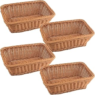 MUKCHAP 4 PCS Imitation Rattan Woven Basket, 30 x 20 x 10cm Rectangular Poly Wicker Bread Basket, Woven Serving Baskets for Fruit, Bread, Vegetables