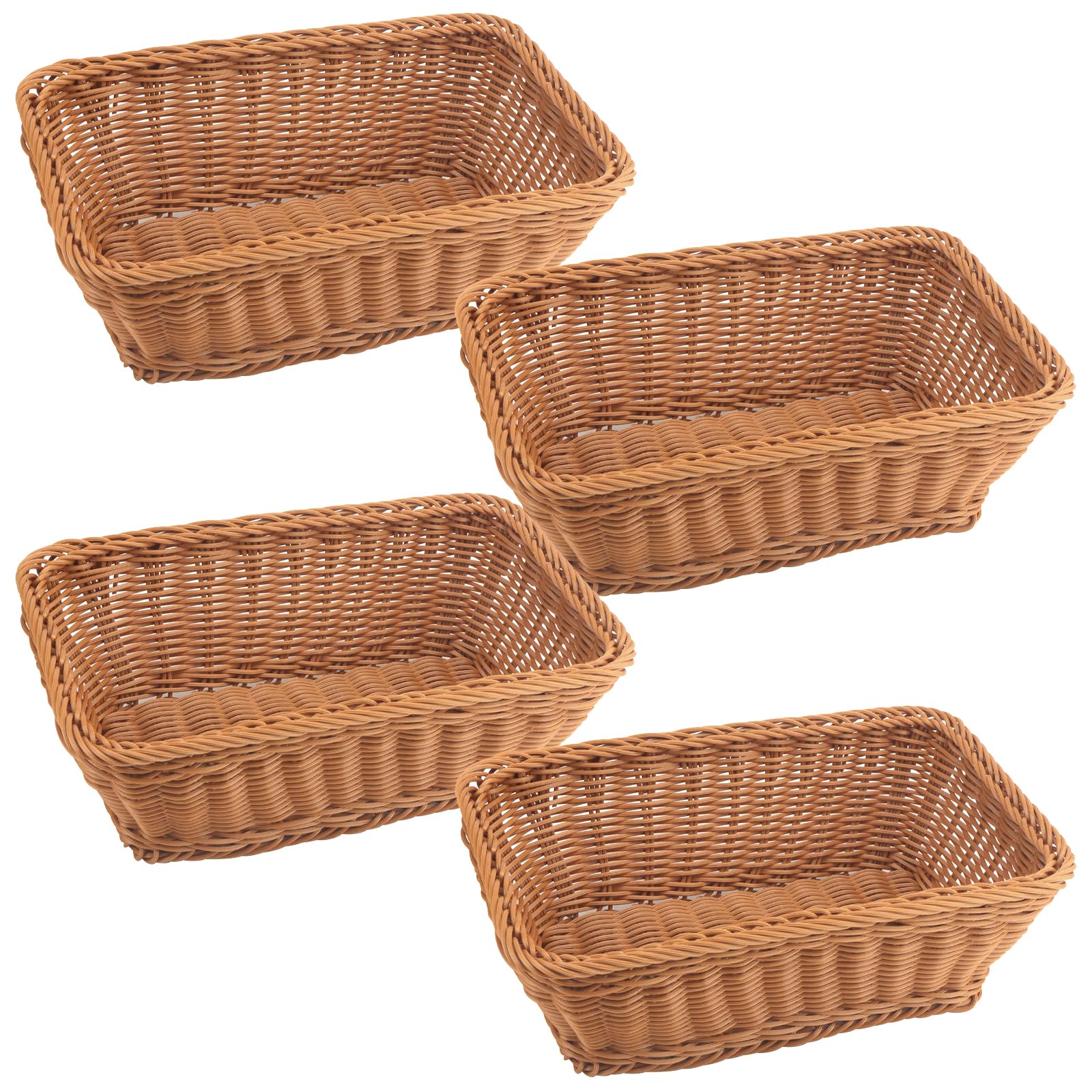 MUKCHAP 4 PCS Imitation Rattan Woven Basket, 30 x 20 x 10cm Rectangular Poly Wicker Bread Basket, Woven Serving Baskets for Fruit, Bread, Vegetables