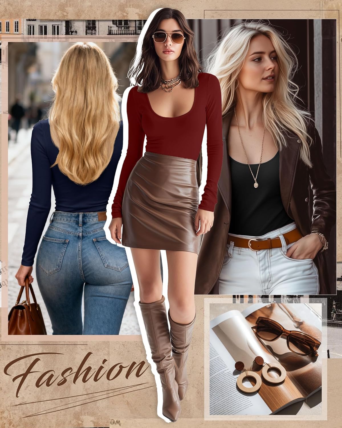 Riyiper 3 Pack Women's Scoop Neck Tops Long Sleeve Slim Fitted Shirts Casual Basic Tunic Fall Trendy Y2k Tight Tees - Image 3