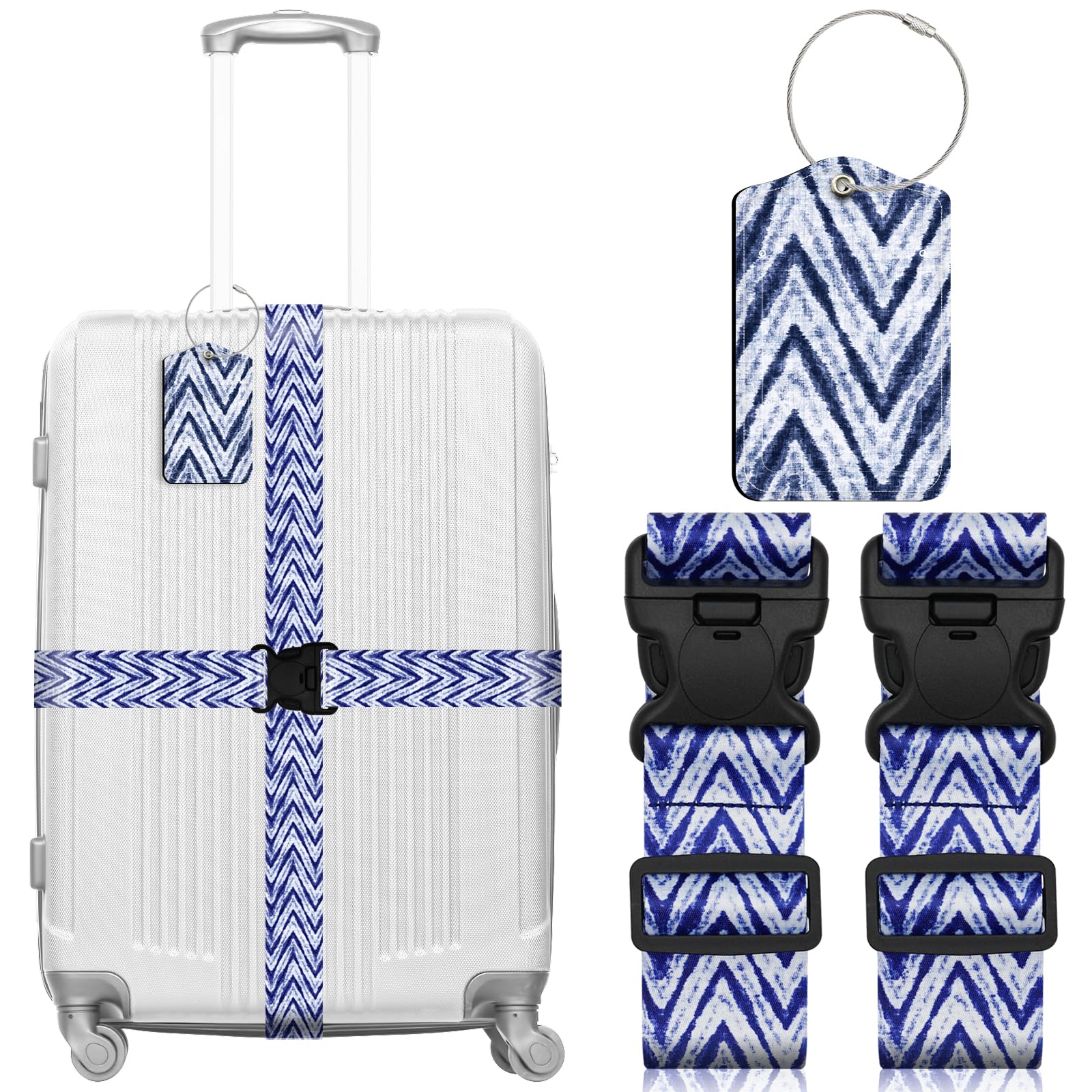 ZHOMA 3 Pack Luggage Straps Tags Set for Suitcases, Travel Adjustable Belt with Quick Release Buckle and Name ID Label Card, Heavy Duty Nylon Bag