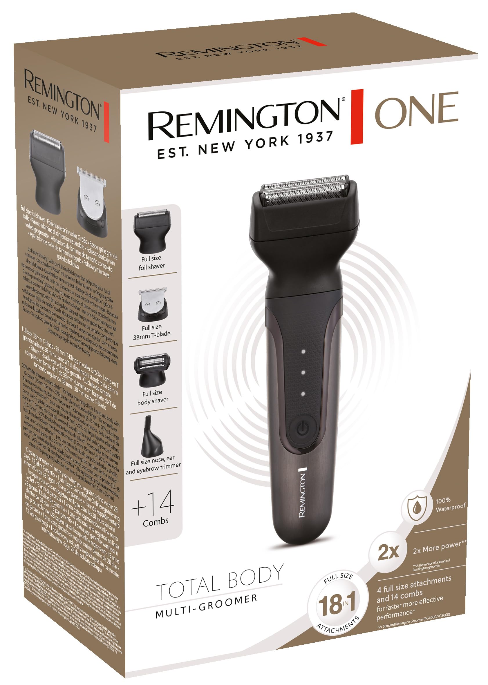 Remington ONE Multi-Haarschneidemaschine & Barttrimmer [inkl.18 Aufsteckköpfe/-kämme] Haarschneider, Bartschneider, Köper-/Nasen-/Ohr- & Augenbrauentrimmer (wasserdicht,Lithium) Multi-Groomer PG780