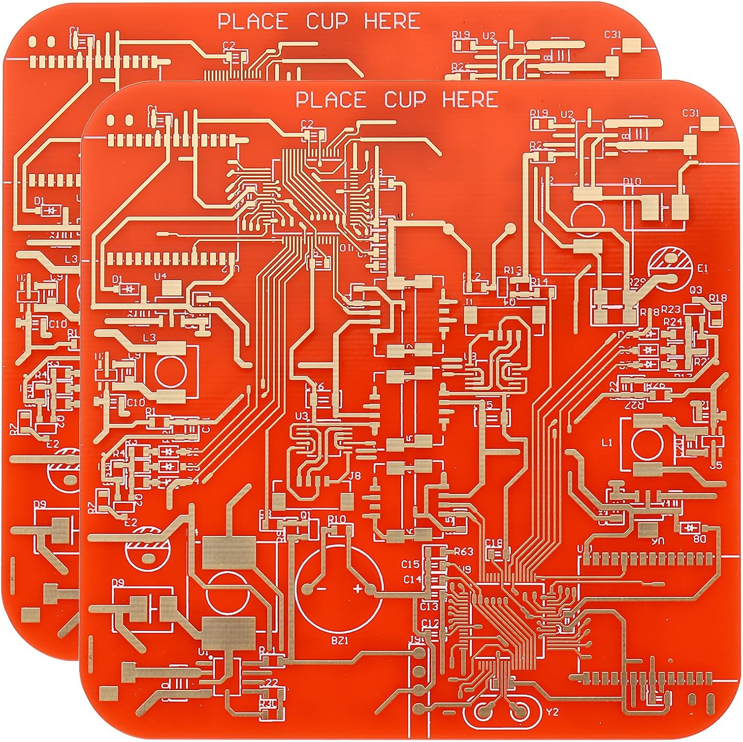 PATIKIL 2pcs Square Red FR-4 Coasters, PCB Circuit Board Coasters for Drinks, Coffee Table, Bar, Gifts