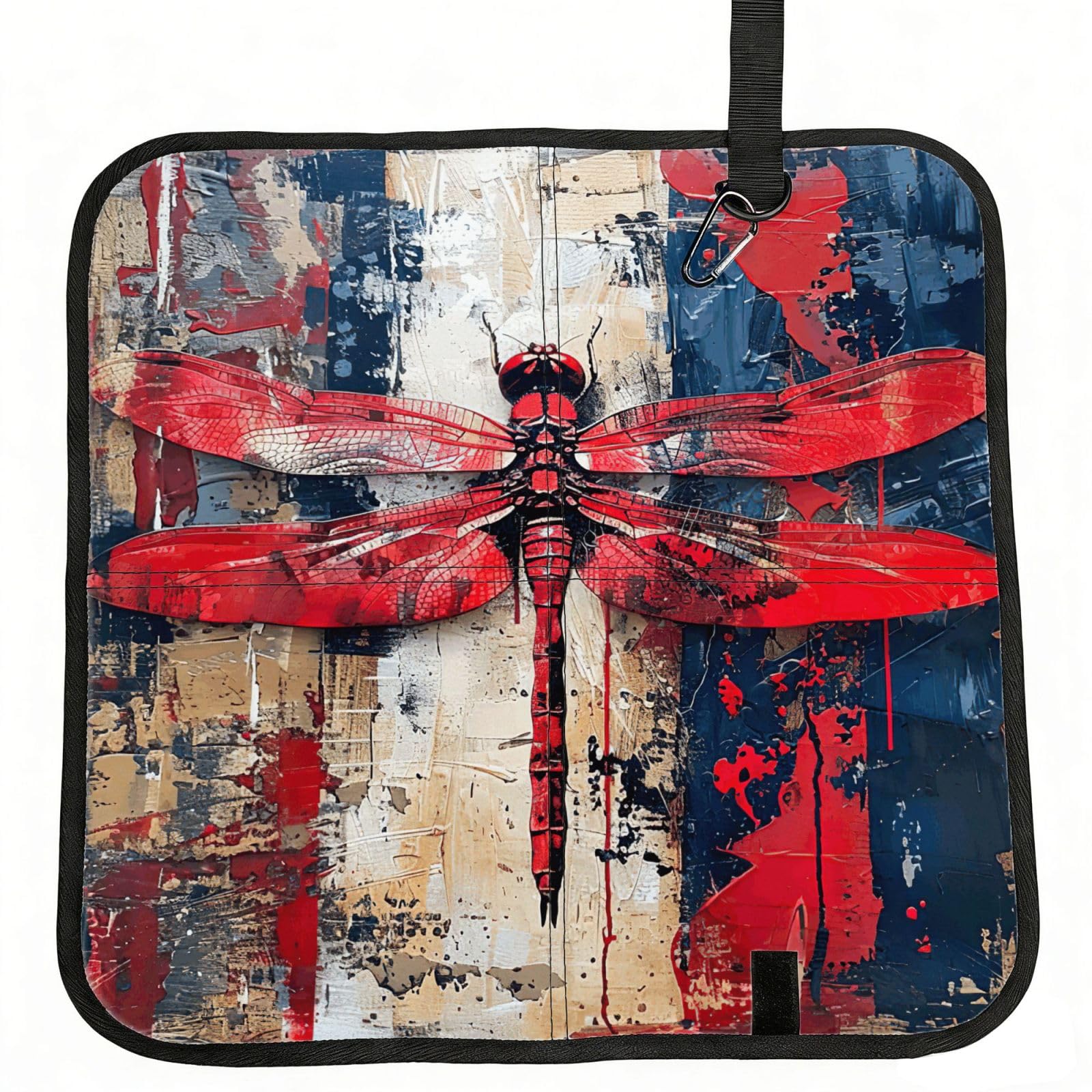 AYYQWE Abstract Red Dragonfly Print Foldable Seat Cushion Portable Chair Pad Office Commuting Picnic Camping Outdoor