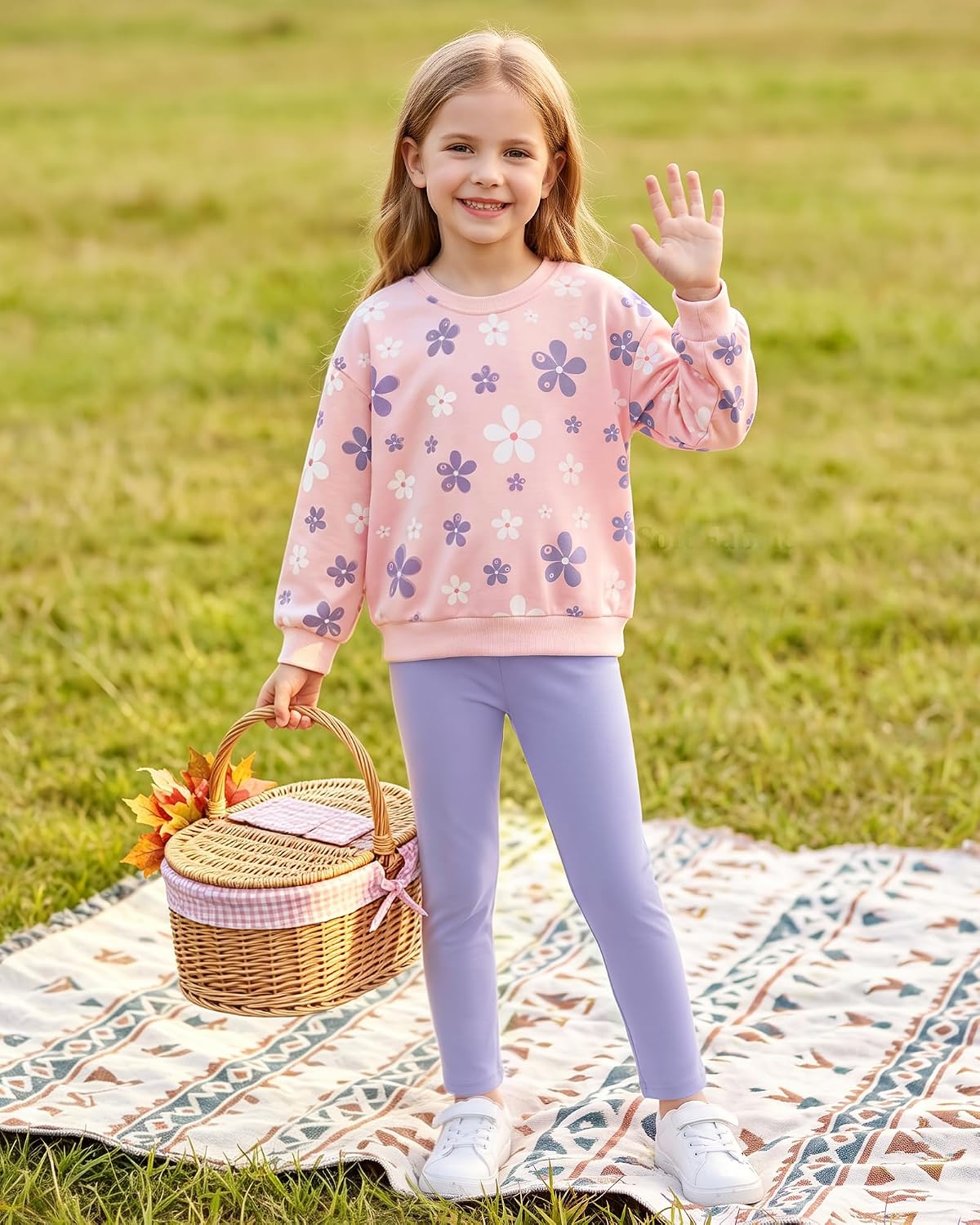 DISUAR Toddler Girl Clothes Floral Printed Sweatshirt and Pants 3-8 Years image 4