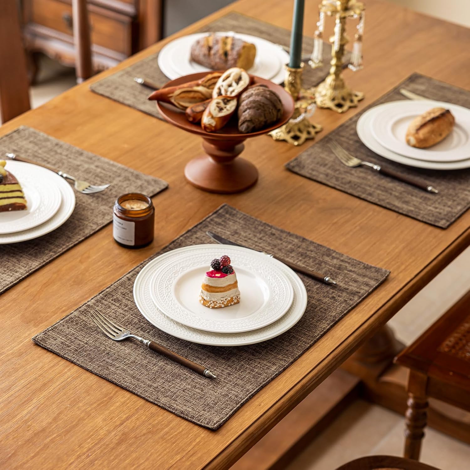 KXN Placemats Set of 8, Dual-Layer Thickened Faux Linen Table Mats, Heat Resistant & Wrinkle-Free, Machine Washable Cloth Place Mats for Kitchen Dining Indoor Outdoor (Burlap)