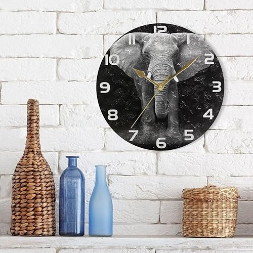 Miniatura 6 de ALAZA Reloj de pared con retrato de elefante blanco, sin tictac, decorativo, para dormitorio, cocina, sala de estar, escuela, oficina, dorado