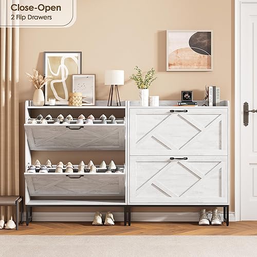 Miniatura 3 de Nicetree Armario de almacenamiento de zapatos con 2 cajones abatibles, organizador de zapatos independiente, armario de zapatos con patas de metal,