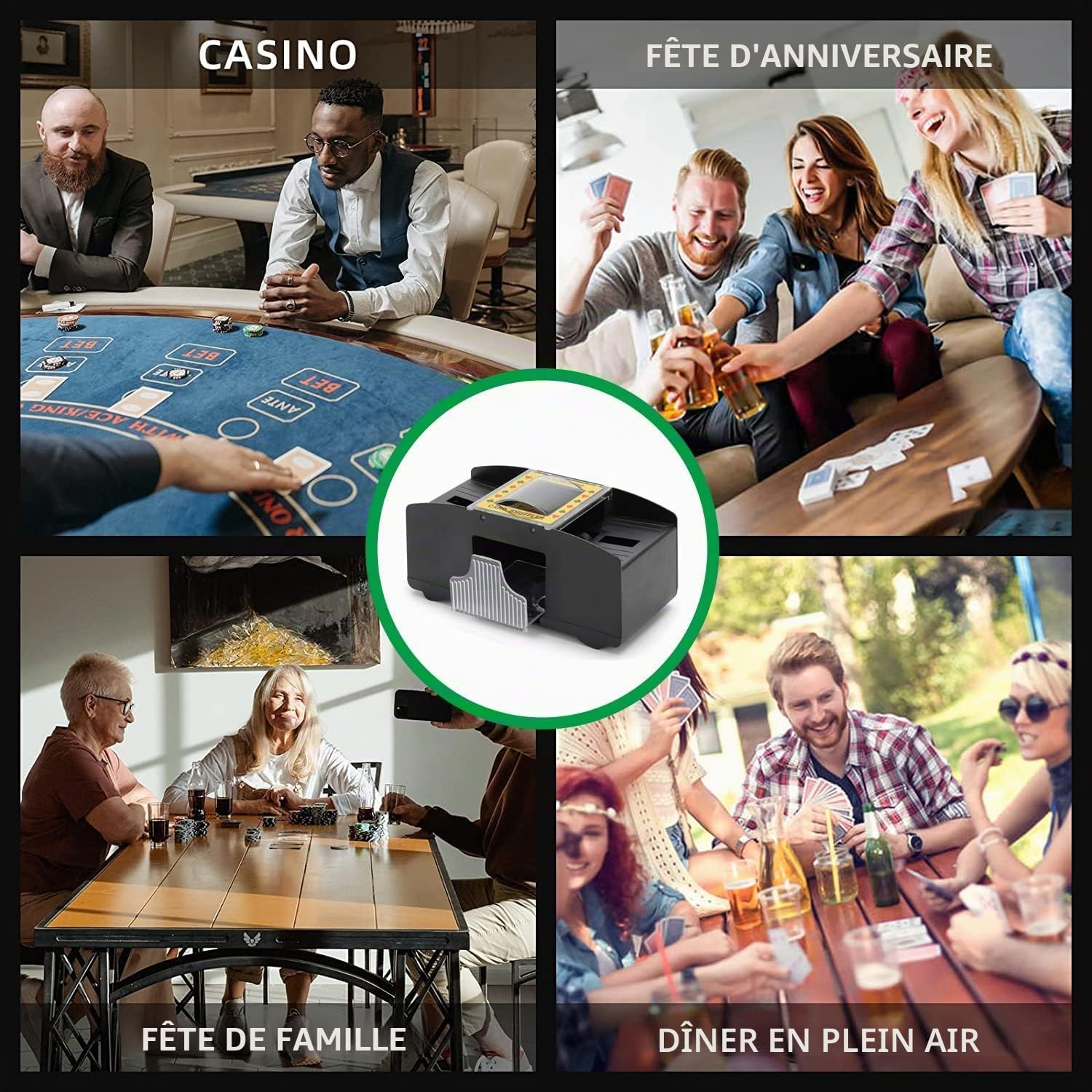 Mélangeur de Cartes Automatique à 2 Plateaux, USB Connexion/4 AA Piles，Mélangeur électronique de Cartes